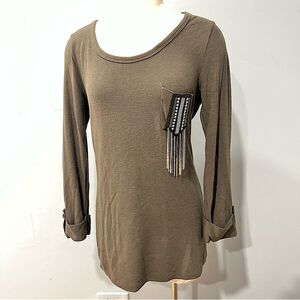 Vintage Havana Army Green 3/4 Sleeve Embellished Pocket Shirt Size Medium